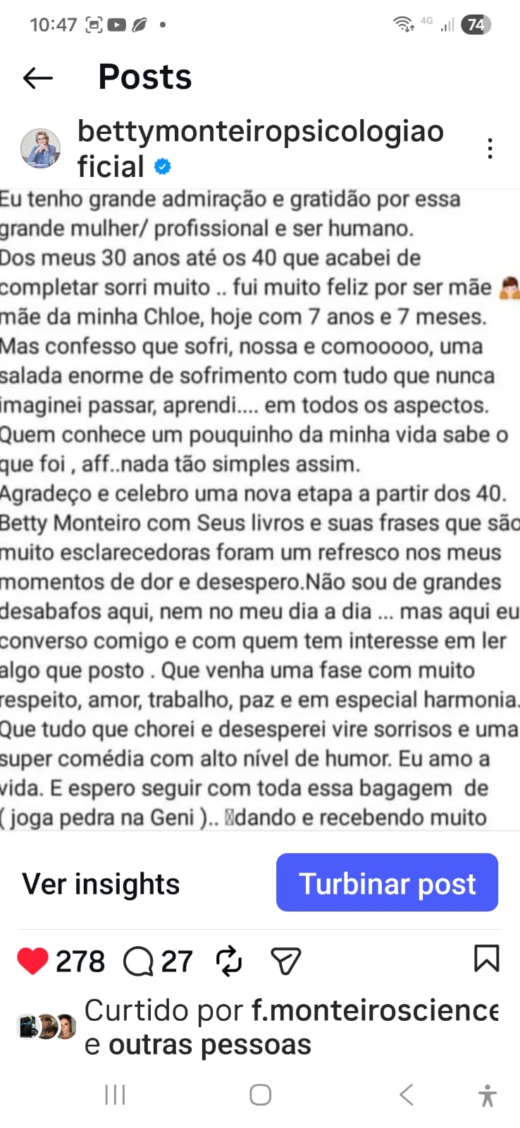 Depoimento de leitora sobre o livro.